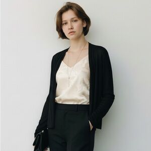 Eileen Fisher Silk & Cashmere Black Open Front Cadigan XL